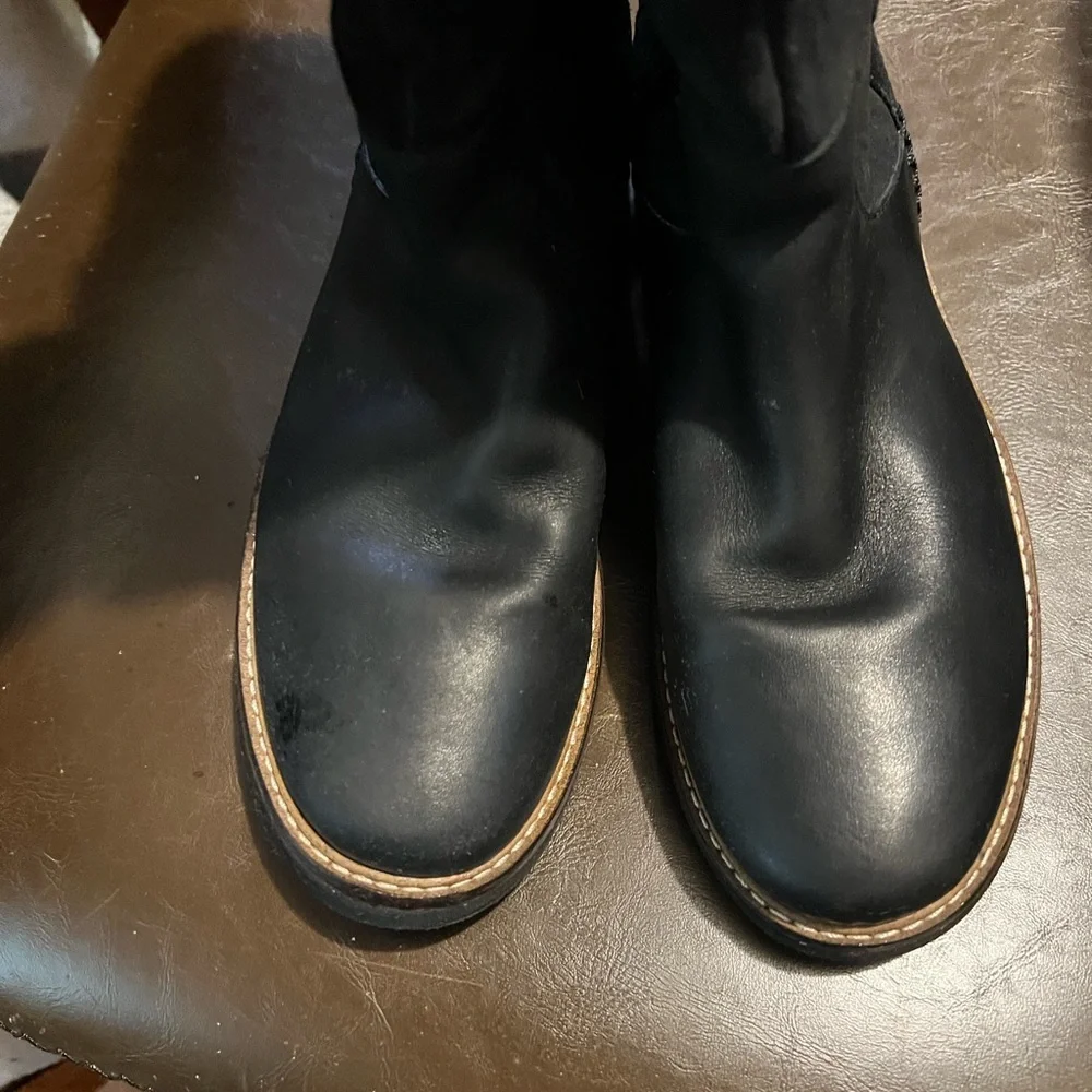 Clark’s sz 6 Glick Elmfield mid calf boot smooth leather toe suede shaft black
